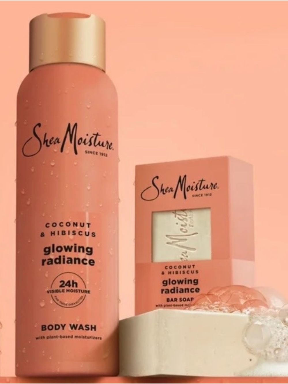 Shea Moisture Moisturizing Coconut Hibiscus Body Wash 18oz & Moisturizer Bar 8oz